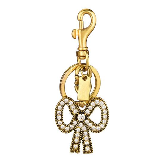 

Keychain Pendant Sparkling Rhinestone Bow Design Key Chain with Thickened Alloy Lobster Clasp Car Keychain Accessory золотистый