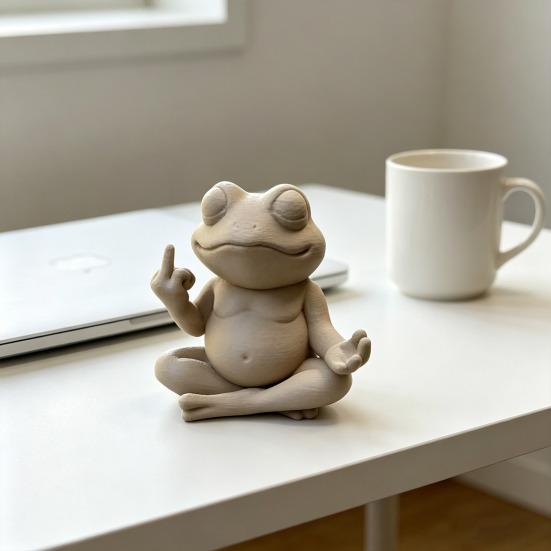 Meditative Frog Figurine Zen Yoga Frog Statue with Middle Finger Gesture Quirky Garden Sculpture for Home Office Desk Decor