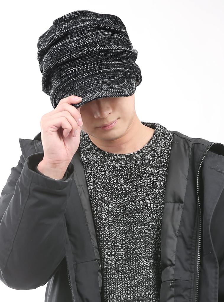 Knit Cap with Large Relaxed Watch Knit Newsboy Cold Weather Unisex One Heather Loo&c Men's Brim, Size, Fit, Cap, Cap, Protection, Earmuffs, (JP,
