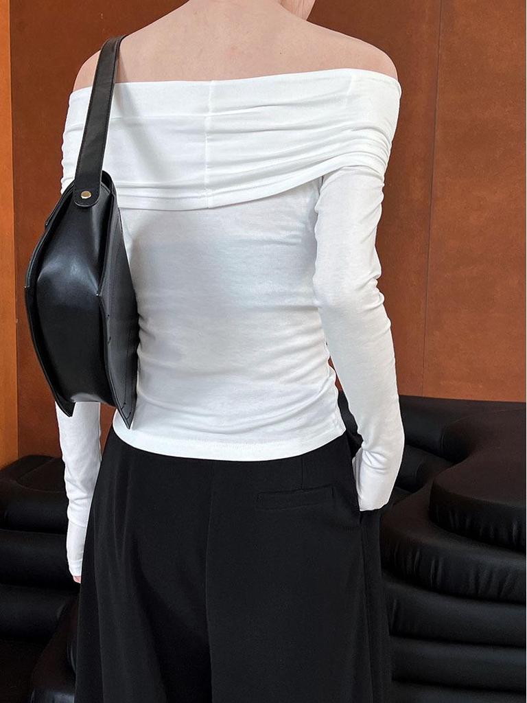 Luxi Pure Desire Hot Girl Off-Shoulder Slim-Fit Langarm-T-Shirt