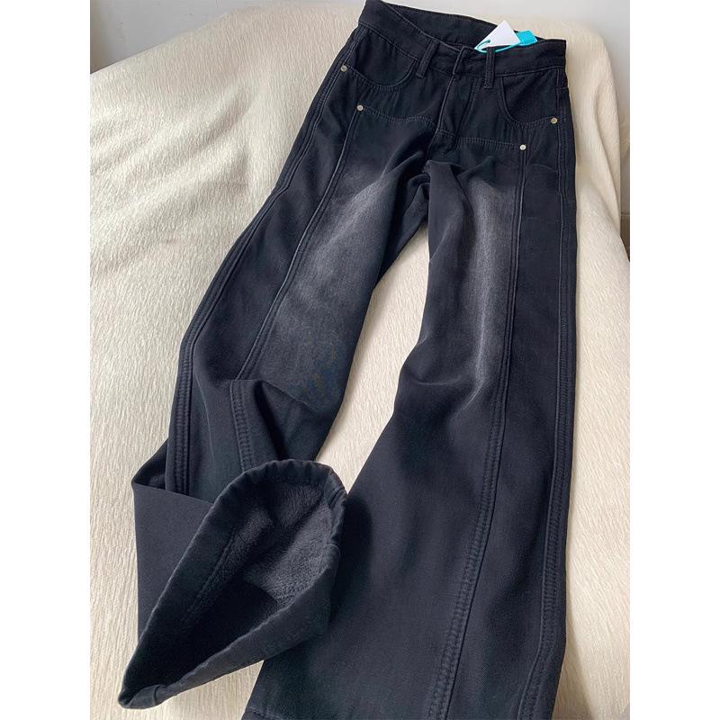 

Женские джинсы больших размеров с высокой посадкой, черные, серые - осенние, крой груша , свободные прямые штанины, широкие брюки, стройнящие XL