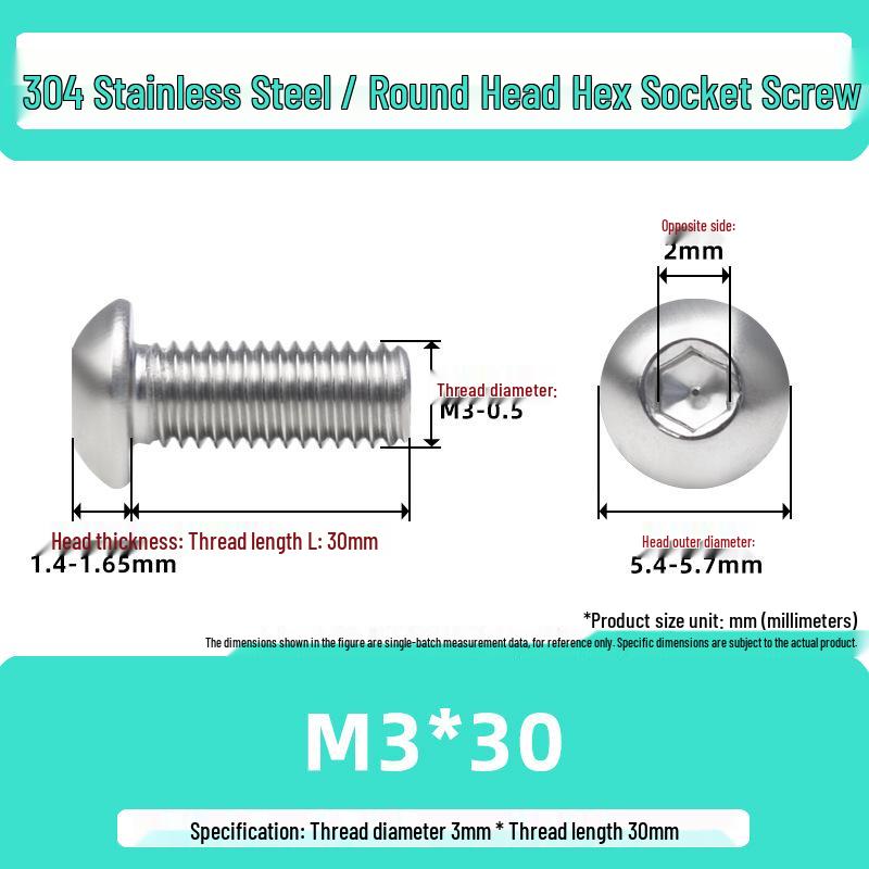 304 Stainless Steel Mushroom Head Hexagon Screw M2-M6