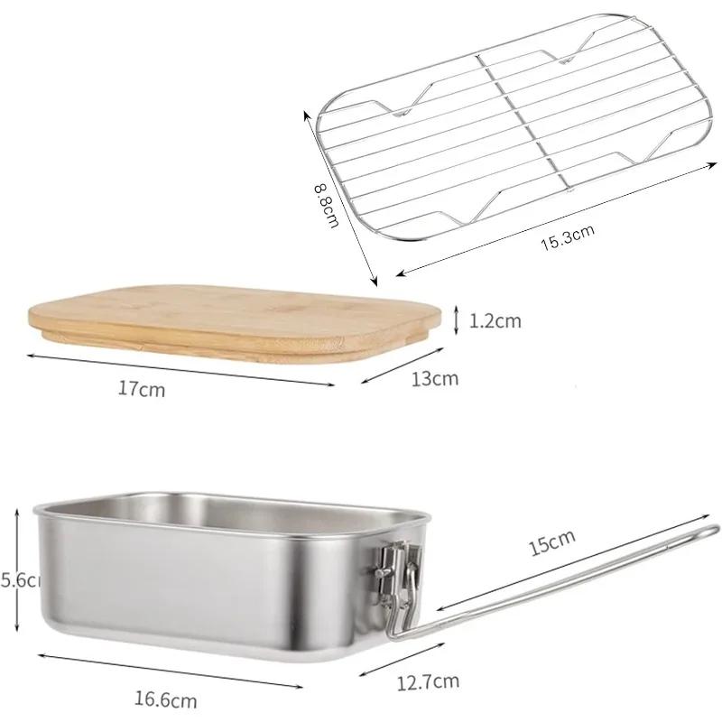 Lunchlåda i aluminium Campingmatlagning Bärbar Vikbar Lunch- Middagsbox med Bambulock Utomhuscampingmatlagning Metalllunchlåda