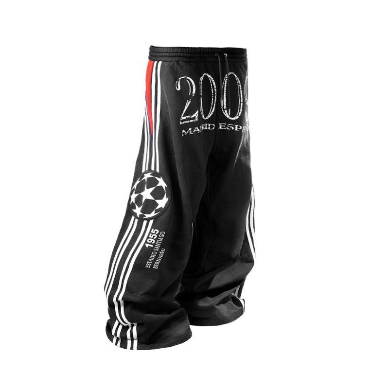 European and American Street Retro Side Striped Patchwork Letter Print Hip-hop Loose Drawstring Pants