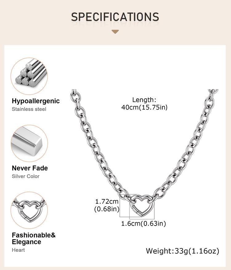 Collier ras-du-cou Choker en Acier Inoxydable avec Fermoir Cœur pour Femmes Hommes Chaîne Maillons Cubains Épais Punk Hip Hop Bijoux Cadeau