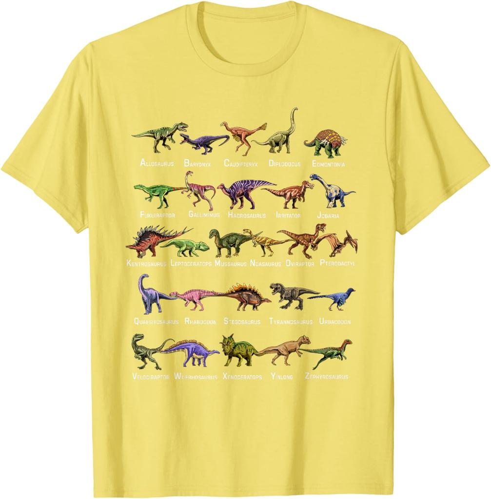 Dinosaur Alphabet Shirt Men's Cotton Graphic Tee Educational T-Shirt For Dino Lovers