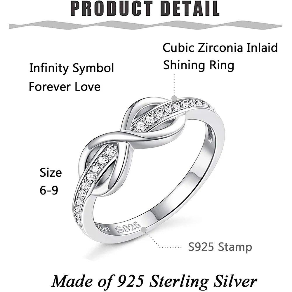 925 Sterling Sølv Ringer for Kvinner CZ Uendelighetssymbol Evig For Alltid Evighet Vielsesring for Kvinner Jenter