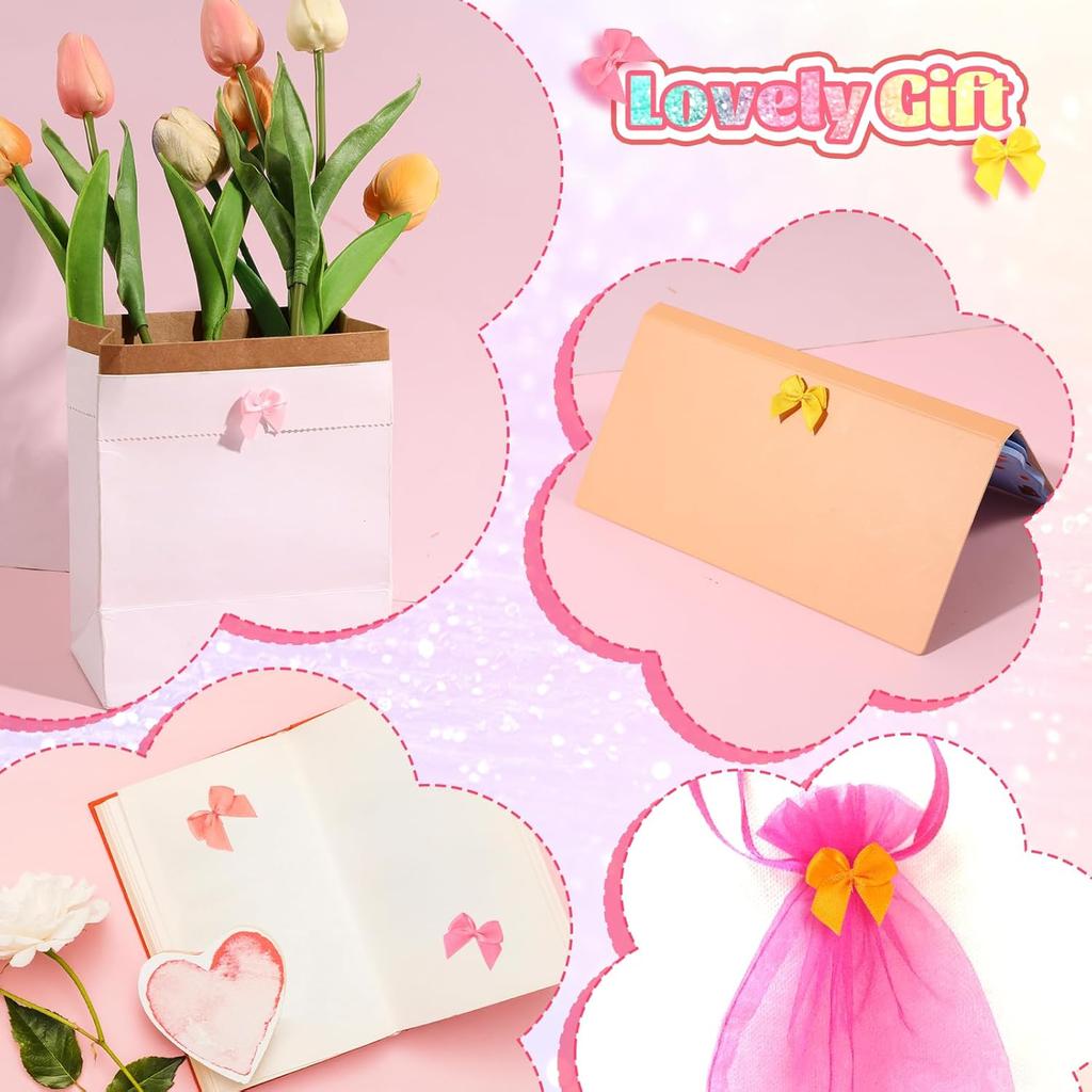 300 PCS Mini Satin Ribbon Bows Colorful Mini Bows 1" Tiny Crafts Bow Decoration 20 Colors Fabric Small Bow Cute Accessories for Crafts Gifts Party