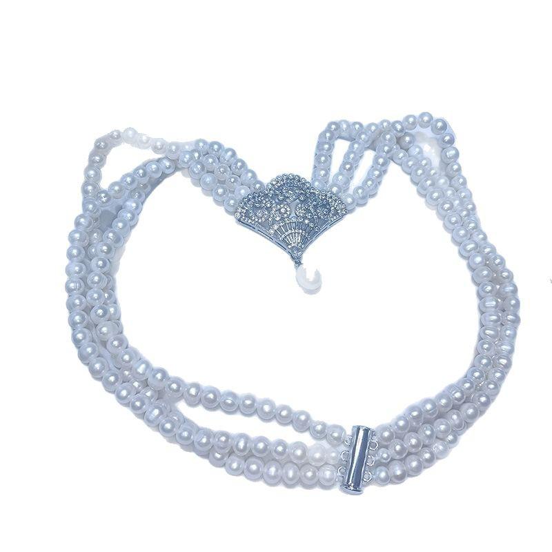 Zhuji Freshwater Pearl Necklace with Fan-shaped Pendant - Elegant, Retro, Versatile Women's Choker for Spring