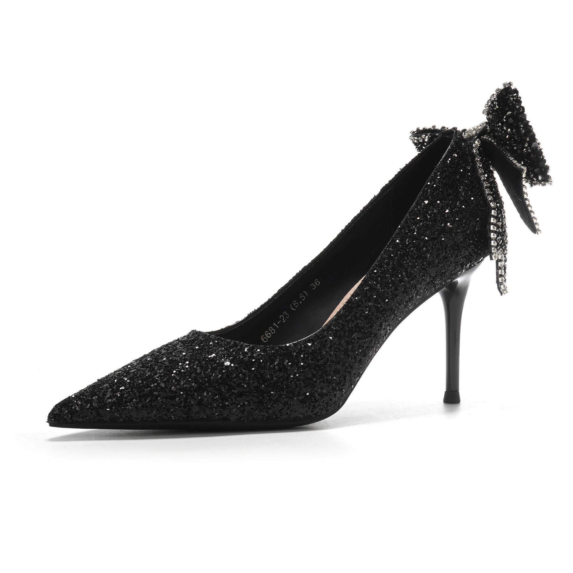 

-B Французские хрустальные туфли-лодочки на высоком каблуке, темперамент светской львицы, банкетное шоу, он расшитые пайетками свадебные туфли для подружки невесты 40