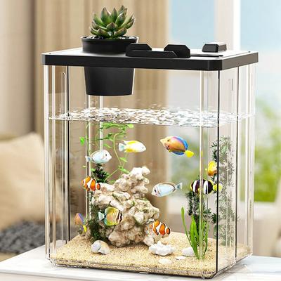 Mini-Fischbecken Aquarium Starter Schreibtisch Rechteckiges Fischbecken mit Pumpe Wasserpflanzen Fischschale Tischbox Brutkasten Inkubator