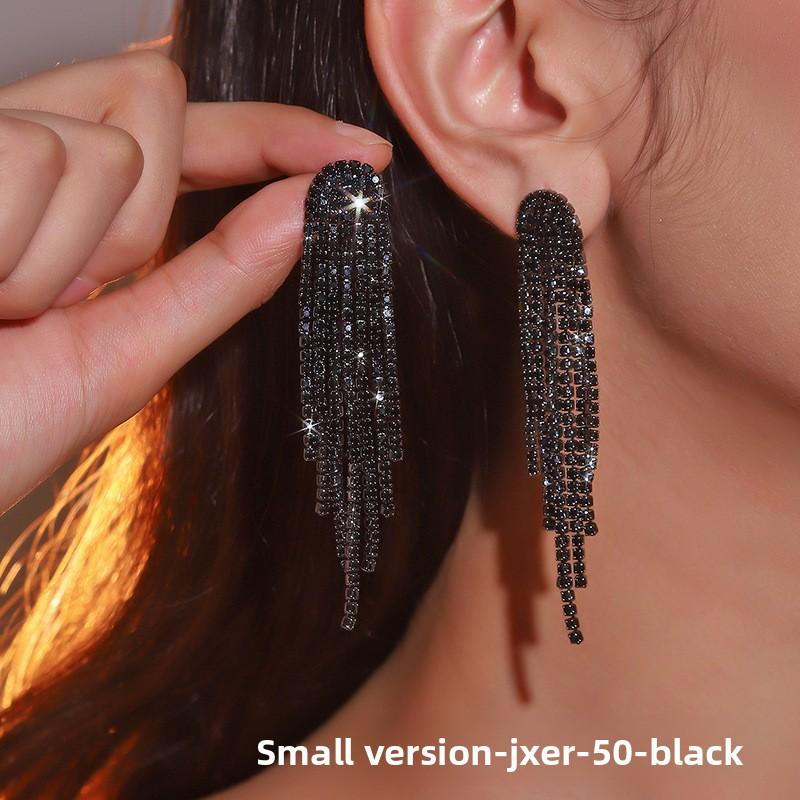 European and American Long Fringed Rhinestone Exaggerated Earrings, Earrings, Personalized Women's Earrings