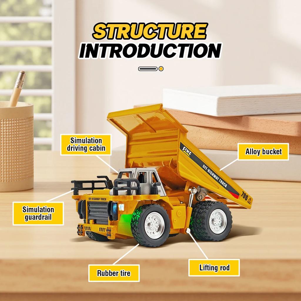 1/64 Mini Alloy Desktop Toy Rc Car Dump Truck Remote Controlled Trucks Model Engineering Vehicle Tabletop Collection Gift Boys