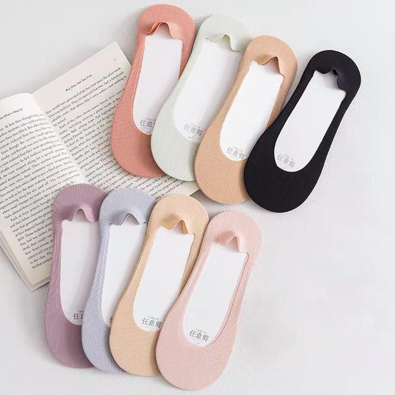 5 Pairs Women's Socks Summer New Ice Silk Breathable Slippers Socks Invisible Solid Color Seamless Non-slip Socks Ladies Comfort