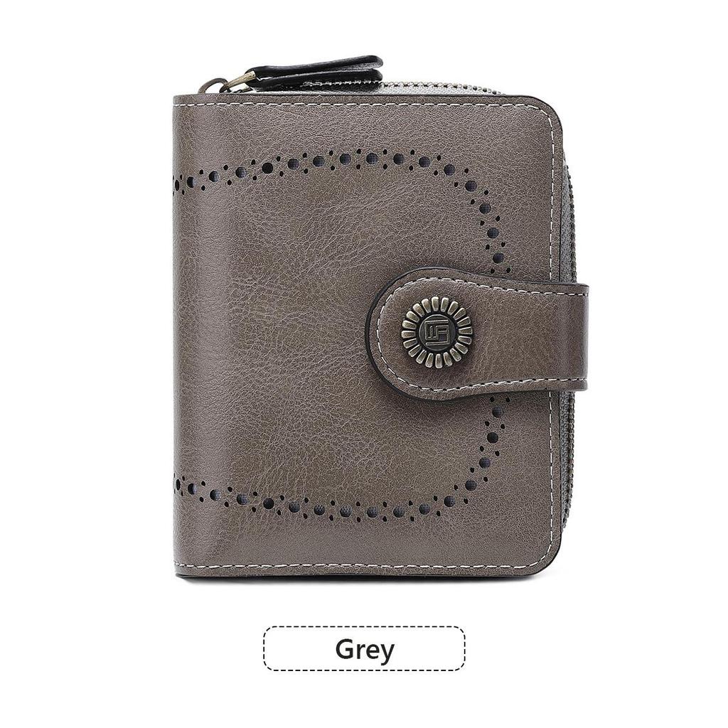 European & American Retro Women's Leather Wallet, Hollow Design, Zipper & Snap Closure, 2024 Fashion.