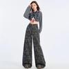 American-Style High-Waist Camo Jeans: Women's Wide-Leg, Slimming, Loose-Fit Pants for Spring 2025