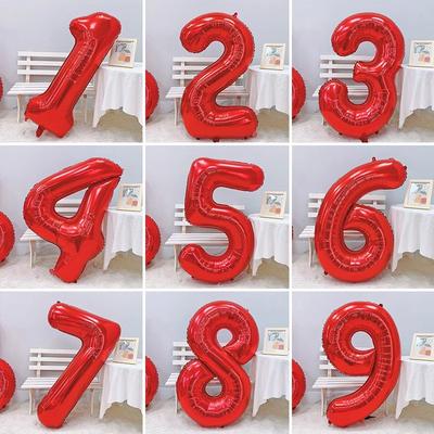 32-Inch Red Digital Aluminum Film Balloon Baby Birthday Party Decoration Scene Arrangement New Year'S Eve Photo Props