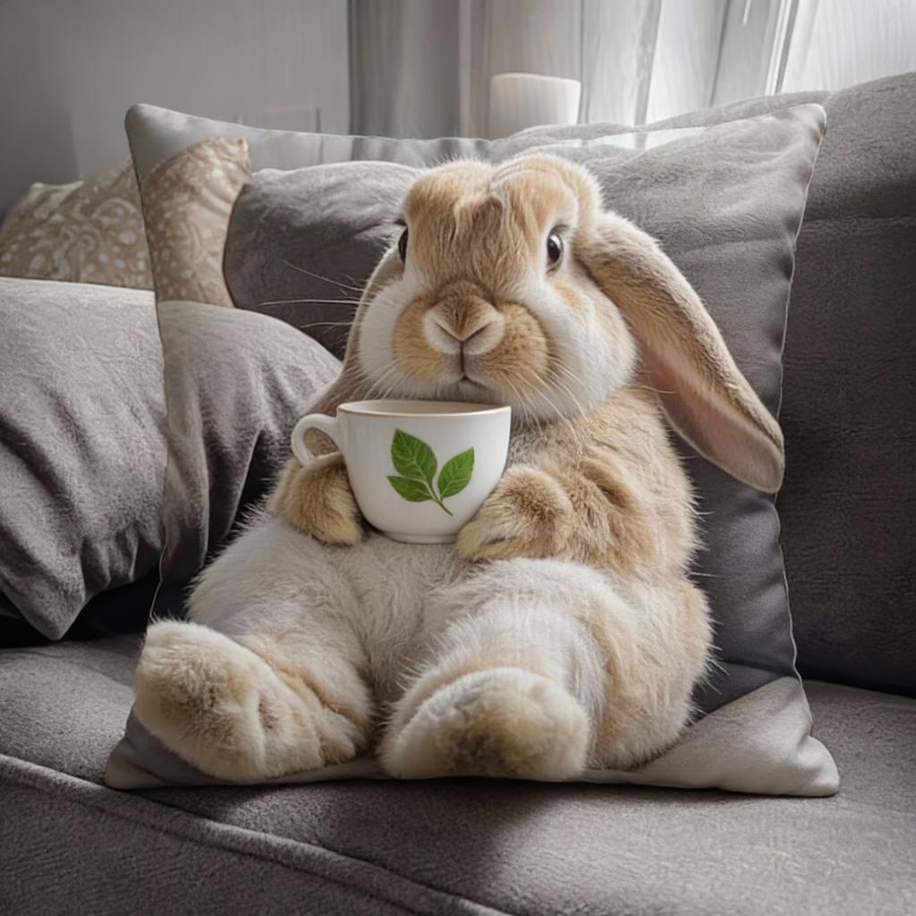 Adorable Bunny With Coffee Cup Print Pillowcase - Home Decor, Perfect For Living Room And Bedroom, Ideal Gift For Animal Lovers