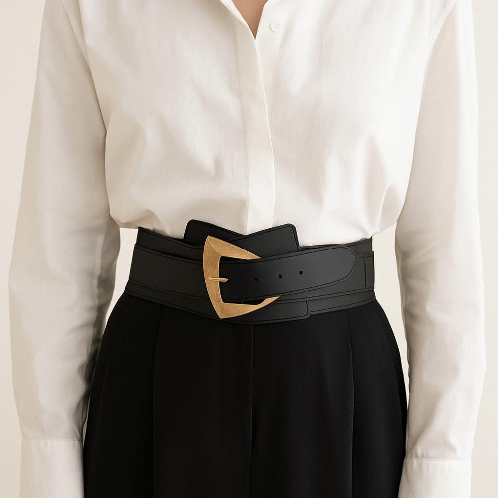 PU Leather Women Formal Events Belt Black Color Versatile Waist Belt  Shirt Matching