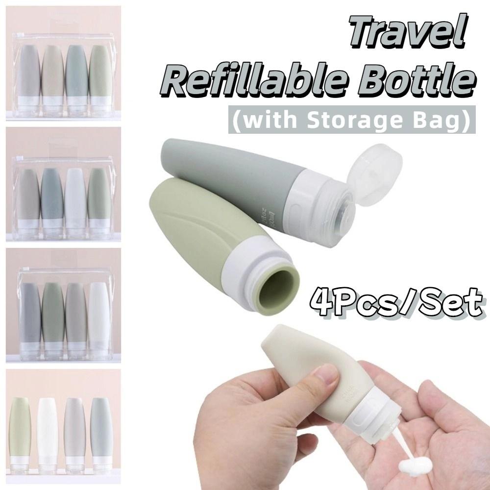 4Pcs/Set Soft Silicone Travel Bottle Empty Refillable Lotion Bottle Sub-bottling Tool