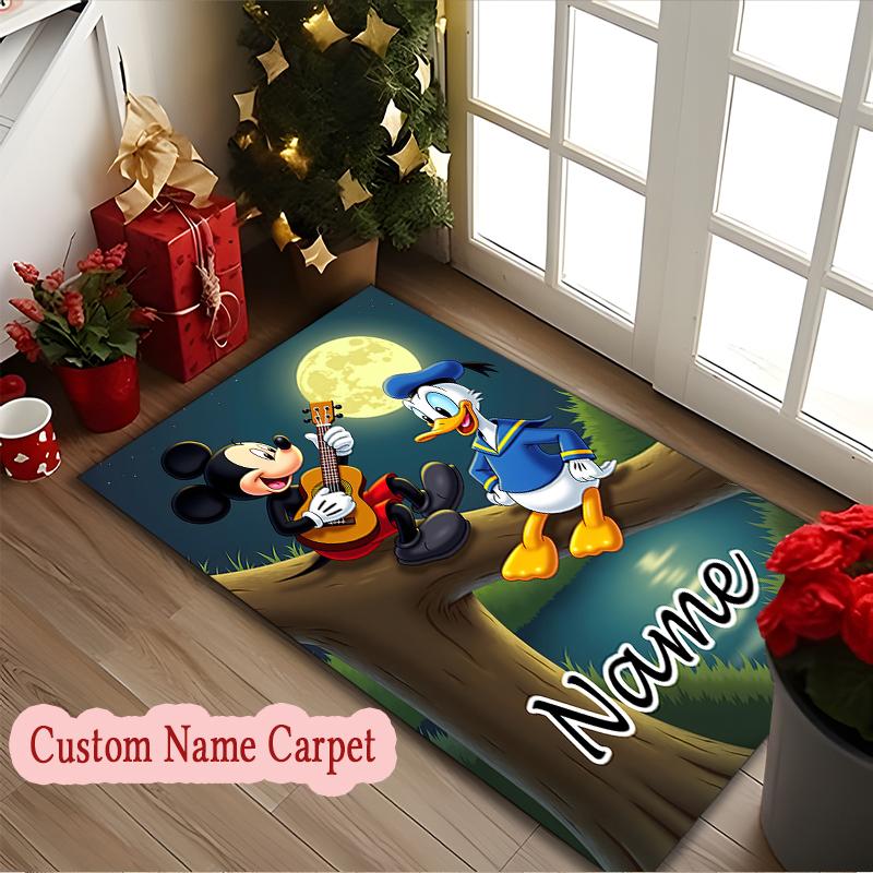 1pc Mickey Adventures Wheels Rug, Personalized Customize Name Printed Home Area Carpet, Custom Text Office Chair Rug