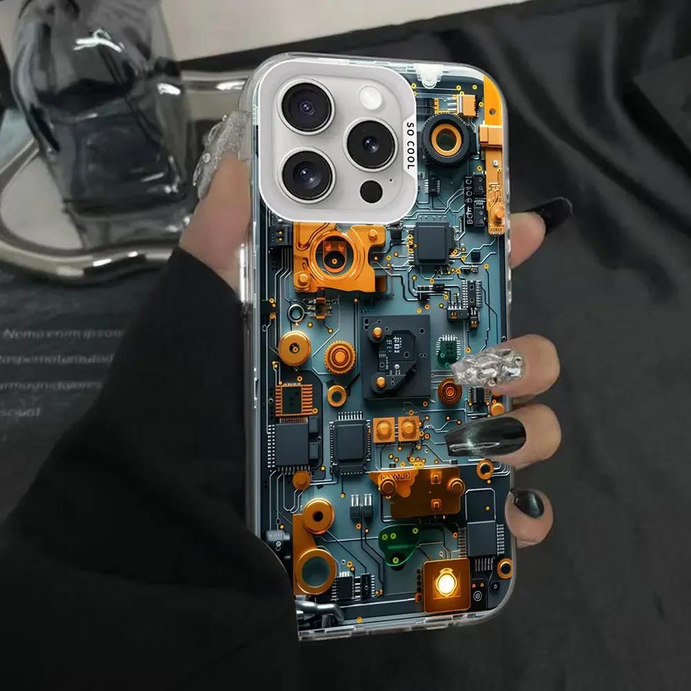 Advanced Circuit Board Phone Case for IPhone 11 12 13 14 15 16 Pro Max X XS MAX XR SE2 7 8 Plus Colored Silver Hard Cover Fundas