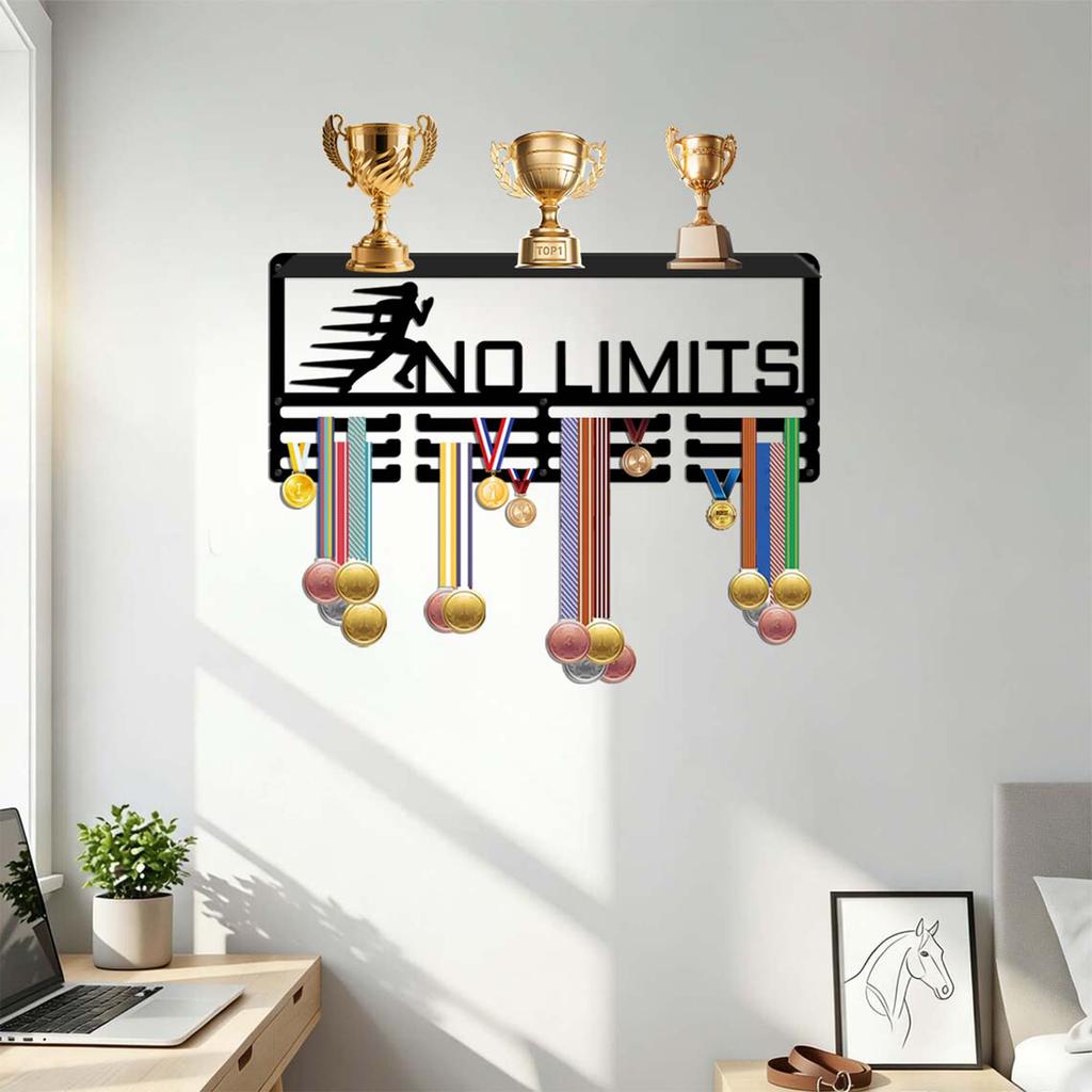 Wall Mounted Display Rack with Hooks for Hanging Awards and Decor