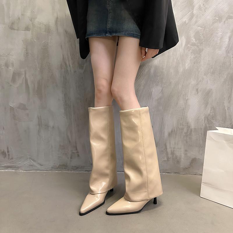New High-heeled Women's Shoes Fall Women's Knee-high Boots Modern Knight Pointed Shallow Mouth High Boots