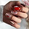 Hot Selling Bright Red & Champagne Glitter Leaf Fake Nails