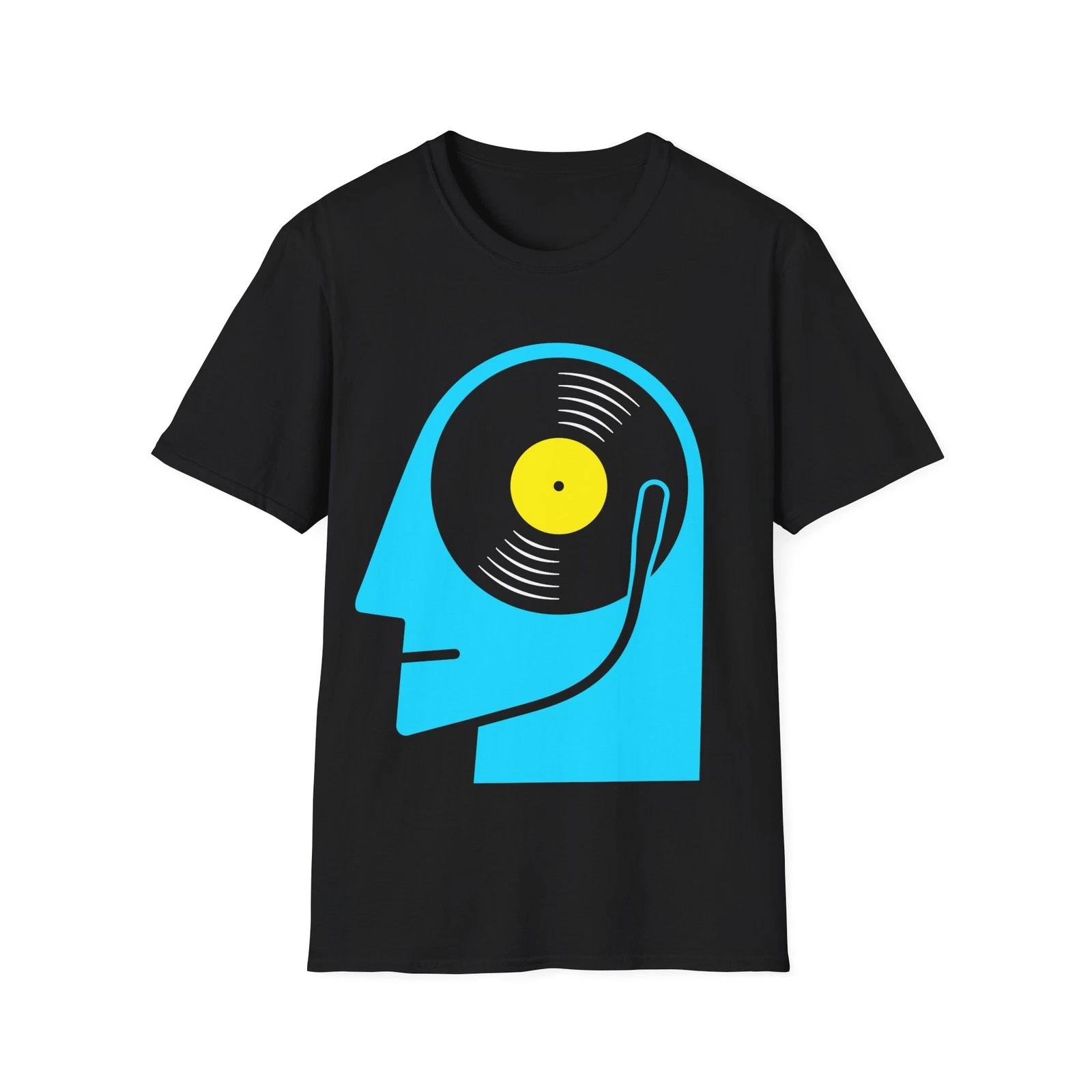 Vinyl Album Head T-Shirt, Funny Music Fan Graphic Tee, Cartoon Style Music Art S
