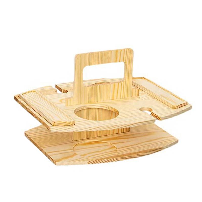 1 ks Dřevěný Lehký Ruční Přírodní Nosič na Svačinu a Nápoje Skládací Piknikový Stohovatelný Vícevrstvý Rustikální 36x31x26cm