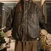 Unisex Retro Coffee Leather & Fur Jacket: Winter Trendy Loose Fit with Fleece & Thickened Cotton