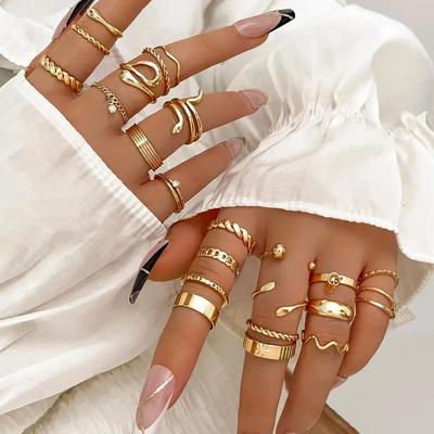 24PCS/SET Vintage Gold Color Snake Rings Set For Women Men Fashion Heart Crystal Geometric Rings Trendy Finger Jewelry Gift 2026