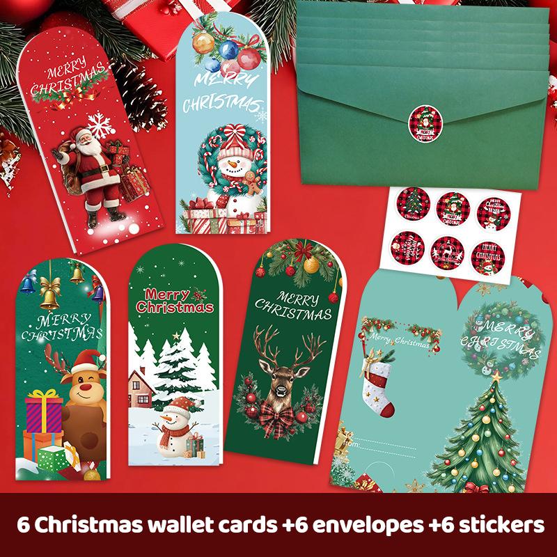 6Pcs Christmas Greeting Card Merry Christmas Handwritten Cards For Family Friends Best Wishes Cards Postcards Envelopes Sticker