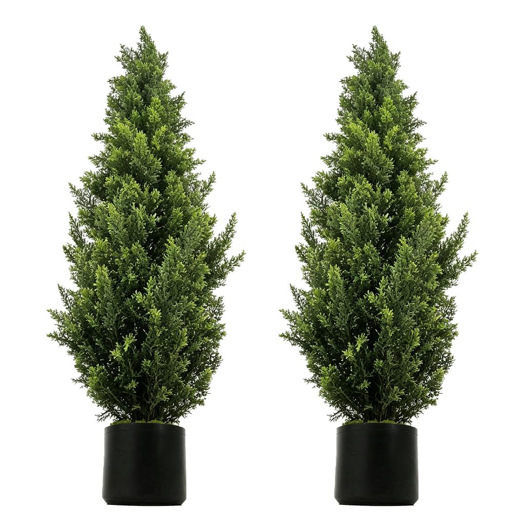 2pcs Artificial Topiary Trees Lifelike Evergreen Faux Cypress Trees Potted Plants Shrubs for Outdoor Indoor Front Porch