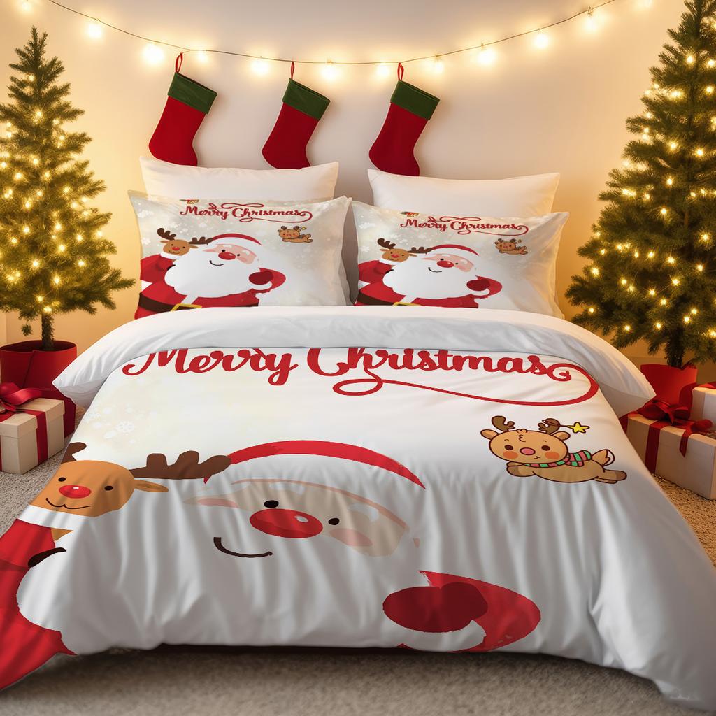 3pc Christmas Music Guitar Print Red Chipless Bedding Set Soft and Comfortable Bedroom Dormitory Multiple Sizes Machine Washable
