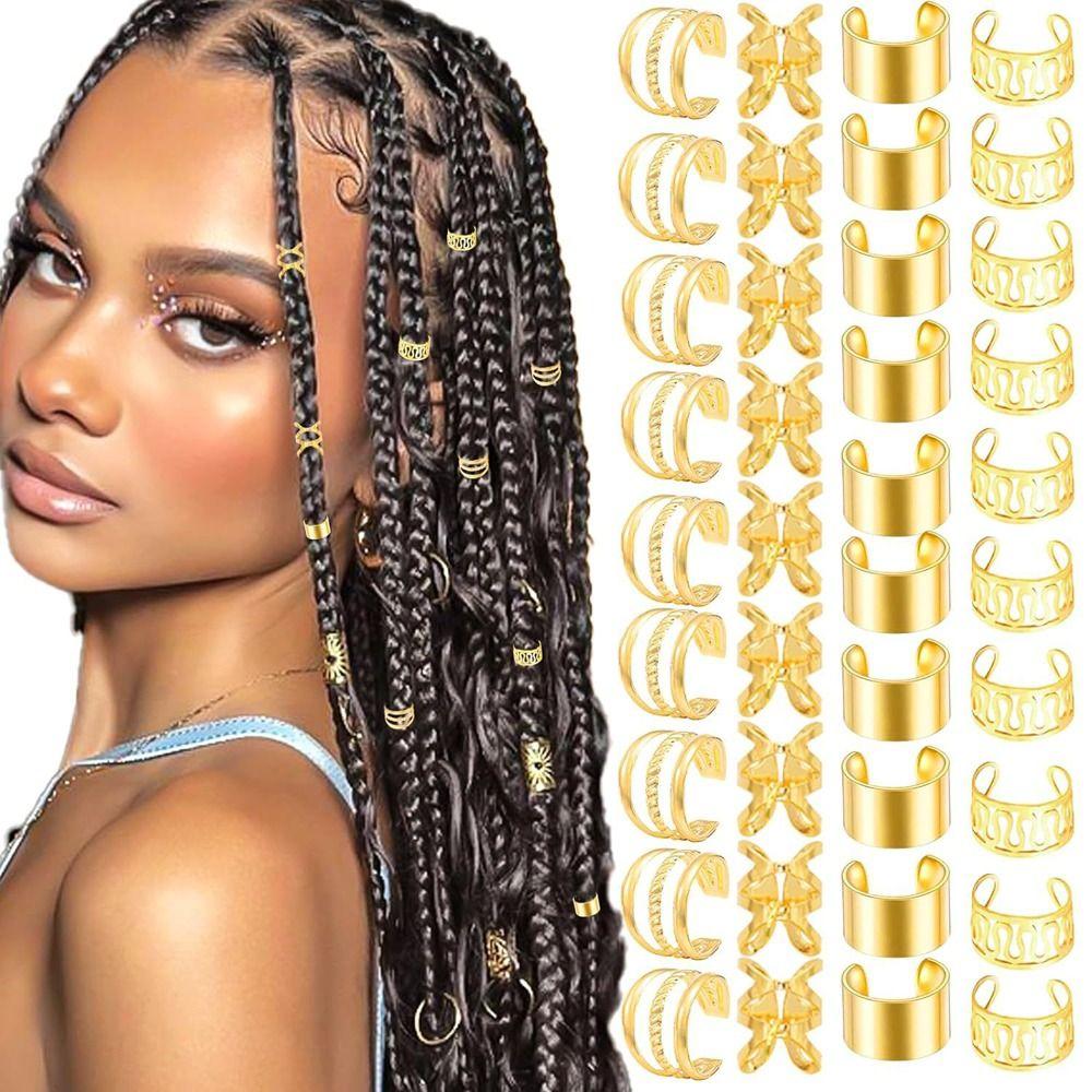 

40PCS Multi Style Dreadlocks Hair Rings Gold and Silver Braids Hair Beads Hair Braid Tubes Women