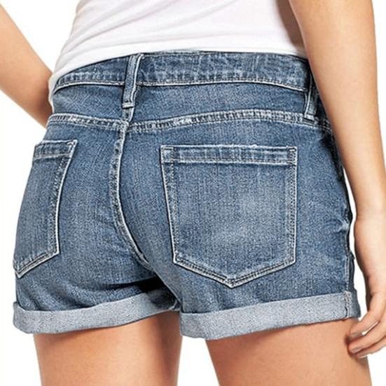 Pantaloncini di Jeans da Donna a Vita Media Strappati Distressed Pantaloncini di Jeans e Tasche Estivi Casual Orlo Risvoltato Pantaloncini di Jeans Elasticizzati