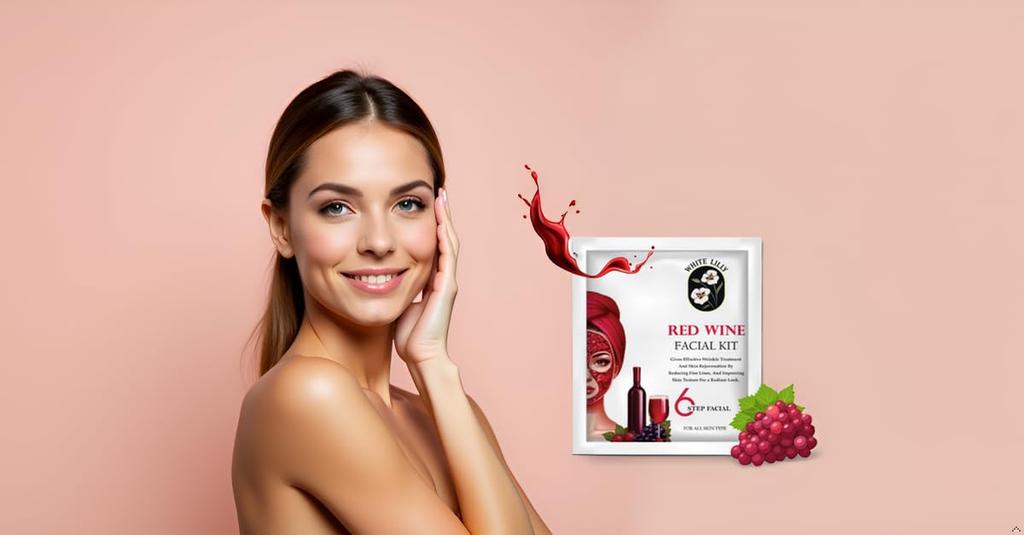 White Lilly Red Wine Facial Kit – 6 Step Facial for Instant Glow, Anti-Ageing, Skin Rejuvenation & Deep Hydration | Reduces Wrinkles, Fine Lines