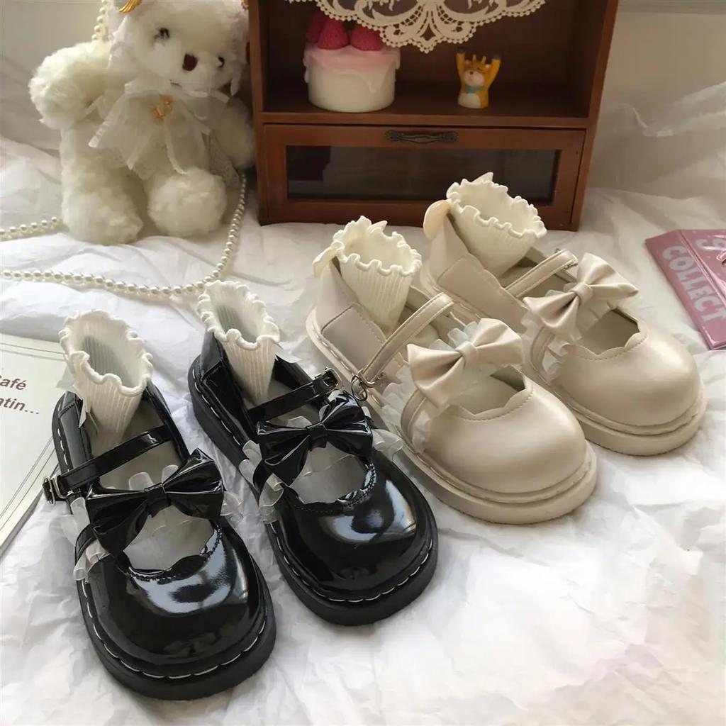 Fashion Woman Pumps Japanese Style Lolita Gothic Round Toe Shoes for Women with Bow Medium Heels Kawaii Cute Mary Jane on Promotion Sale