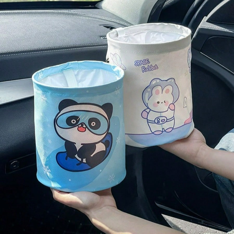 Car Trash Can Foldable Car Storage Box Umbrella Storage Cartoon Car Garbage Bag