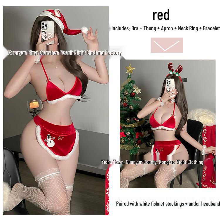 Festive Lace Three-Piece Lingerie Apron Set