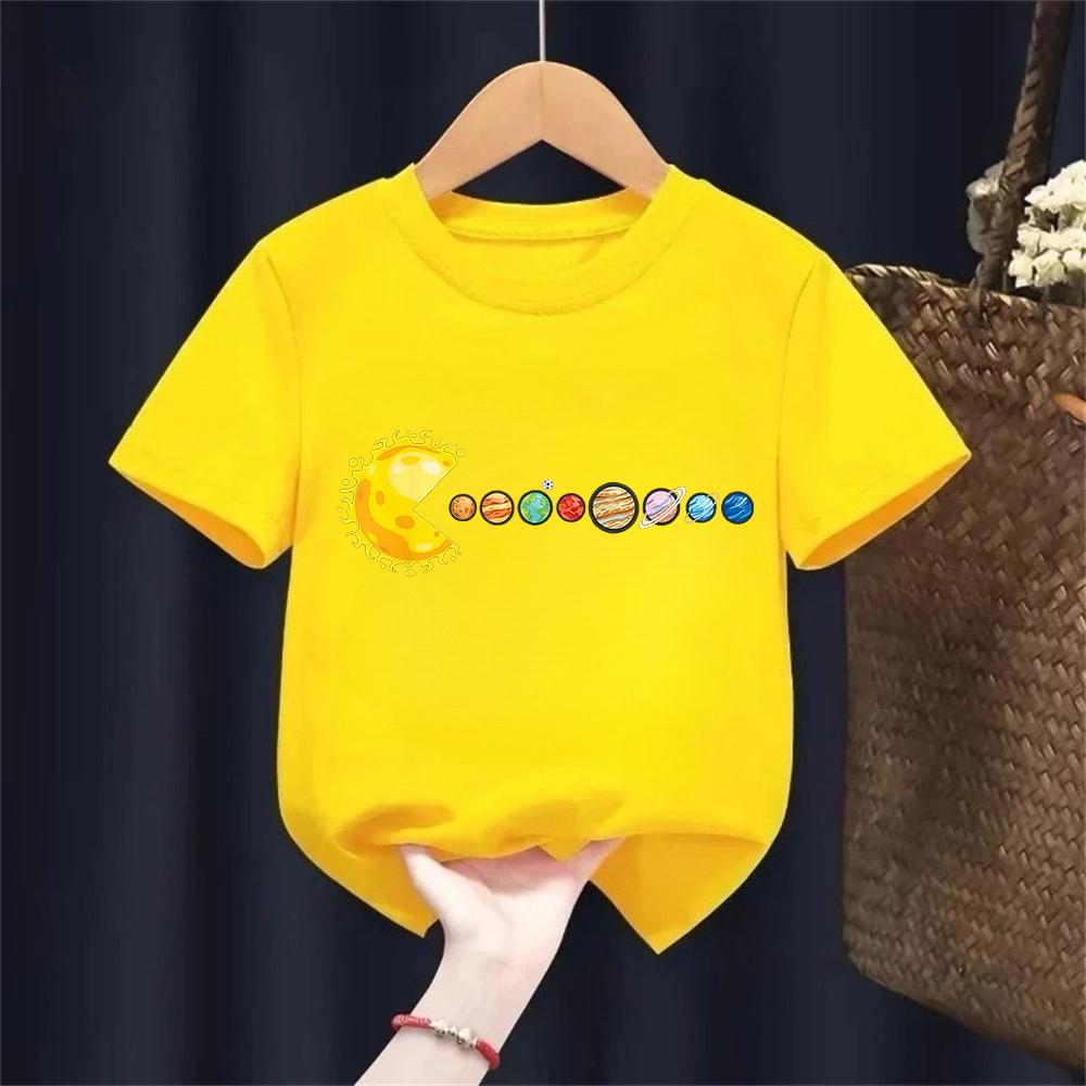 Summer 100 Cotton Children Tshirt Comfortable Casual Solar System Planet Print Round Neck Short Sleeve Kid Tee Top Boys Tshirt