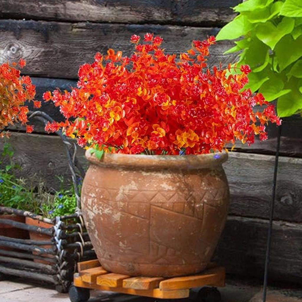 7 Gabeln Künstliche Pflanze Außen UV-Beständig Kunstblumen Plastiksträucher für Herbstliche Blumengestecke Halloween Orange Dekorationen