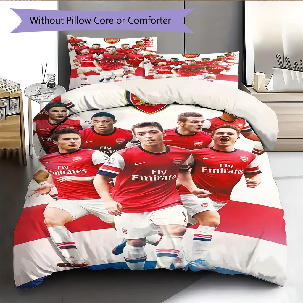 Arsenal F.C Pattern Bedding Quilt Set Quilt Cover Pillowcase Home Decoration Birthday Gift (1 * duvet cover + 2 * pillowcase, without core)