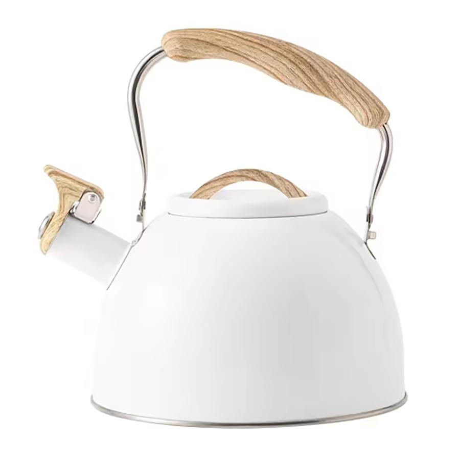 

Чайник со свистком 3 литра Пищевая нержавеющая сталь Чайник для воды с ручкой с рисунком дерева Нескользящая Идеально подходит для дома белый