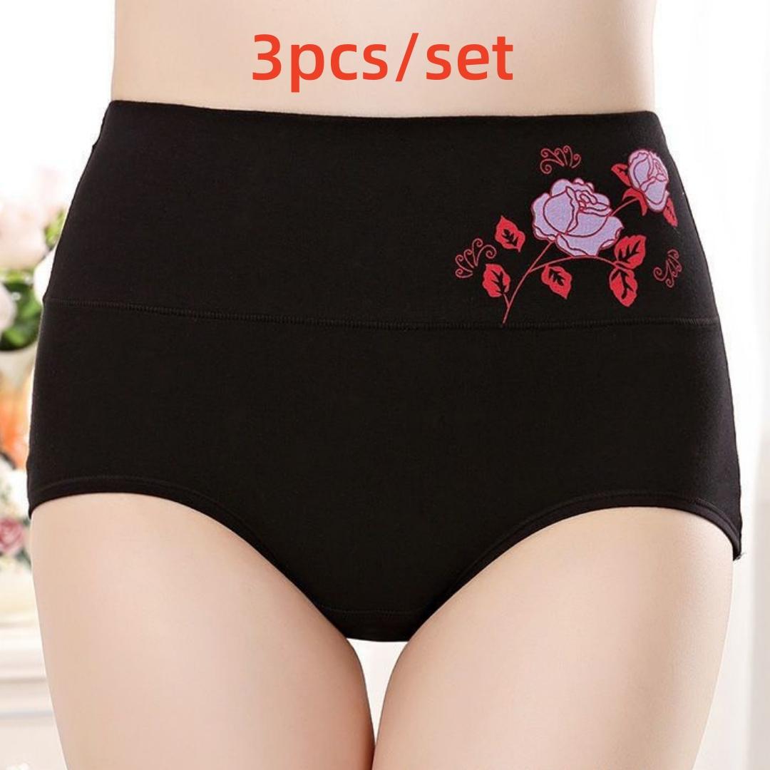 

3 шт./компл. Женские вышитые трусики Бесшовные трусики для коррекции фигуры Трусики с высокой талией L чёрный