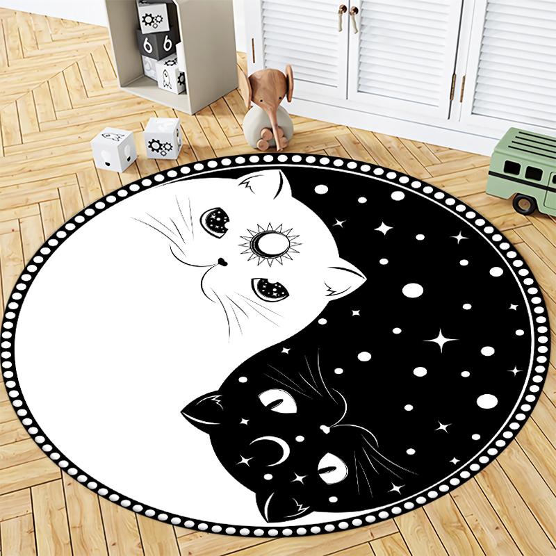 Round Rug Cat Print Bathroom Round Rug Living Room Bedroom Children's Study Round Rug Floor Mat
