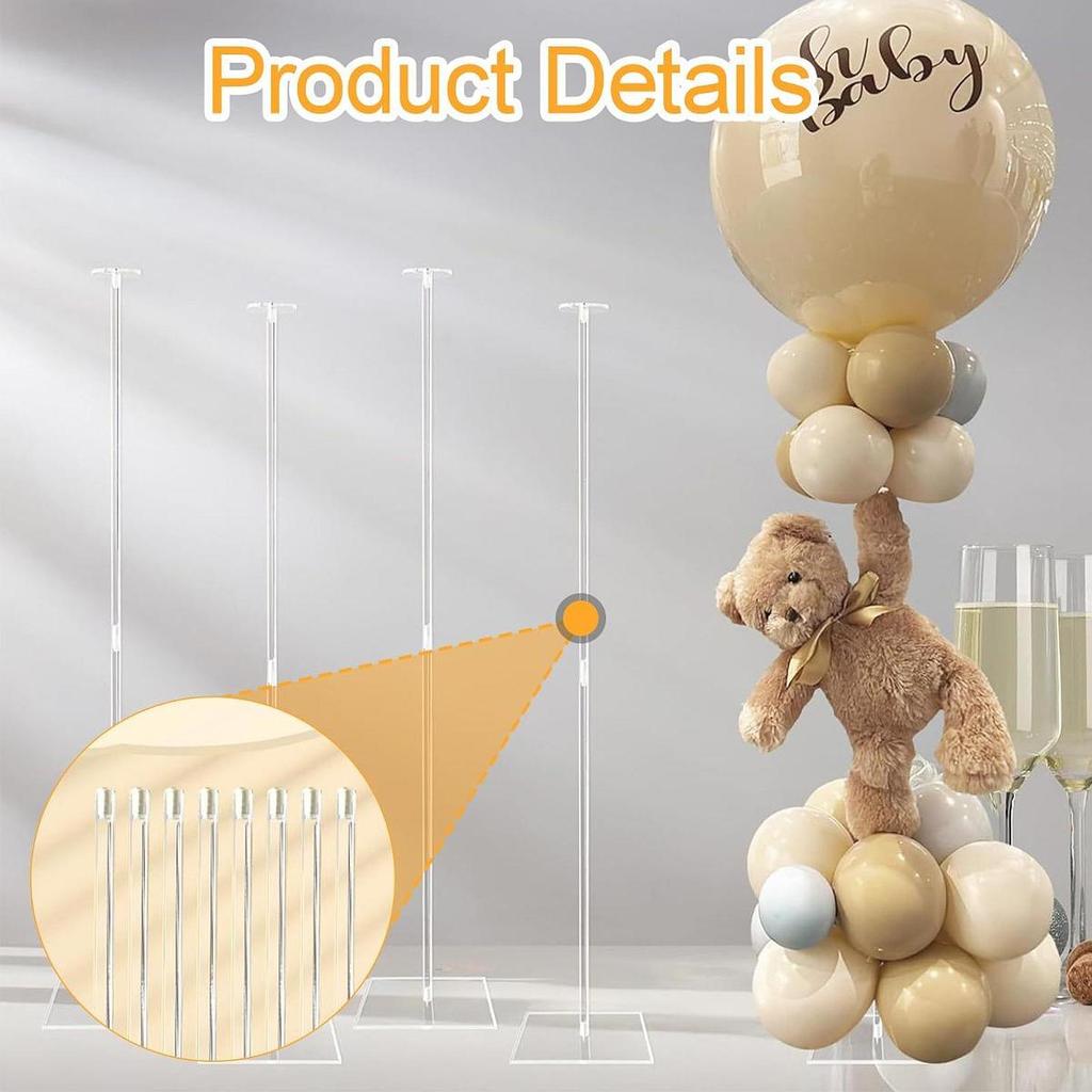 4x Balloon Stand Kit Easy Assembly Table Tower Reusable Balloons Holder for Festival Graduation Baby Showers Anniversary Wedding