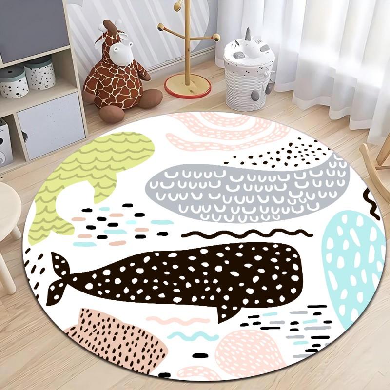 Cute Dinosaur Cartoon Round Rug, Soft Chenille Non Slip Floor Mat for Kids Room, Living Room, Nursery, Washable Area Rug